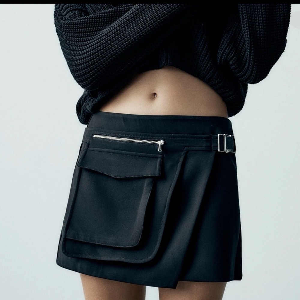 Black Mini Skirt with Pocket and Belt